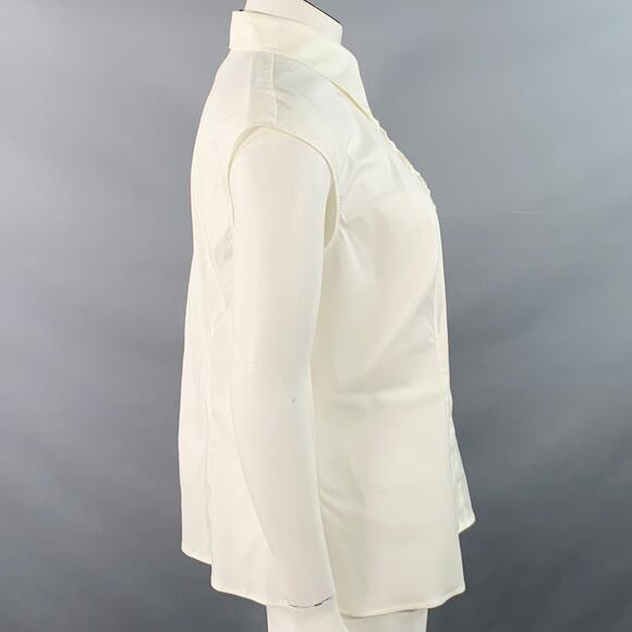 ESCADA Size XL Cream Cotton Blend Pleated Sleeveless Shirt - Picture 3 of 9